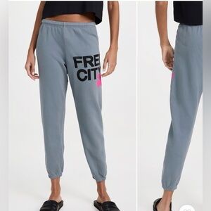 Freecity Gray Sweatpants with Black and Pink Accents